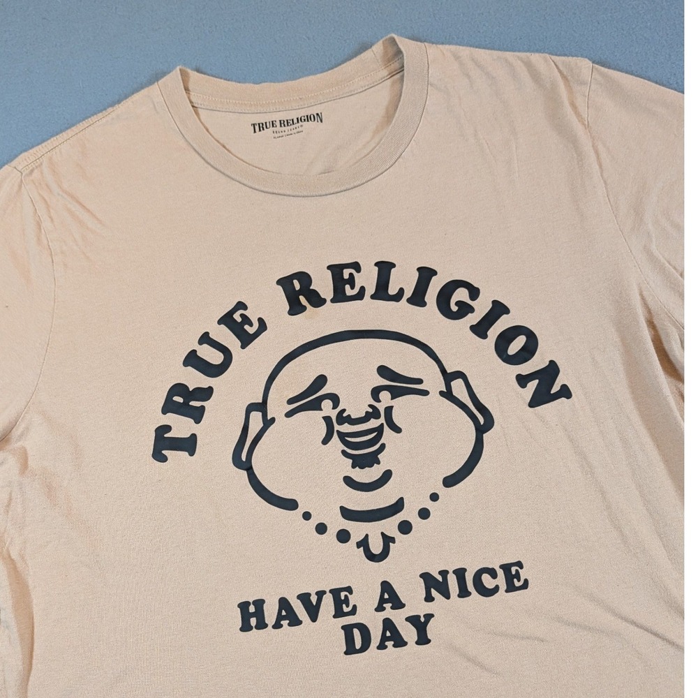 True Religion Mens Buddha Face Have A Nice Day Graphic‎ T Shirt Size XL